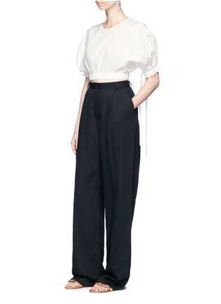 Figure View - Click To Enlarge - TIBI - Tie sleeve pintuck cropped top