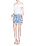 Figure View - Click To Enlarge - ALICE & OLIVIA - 'Riley' floral embroidered chambray A-line skirt