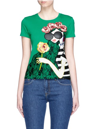 Main View - Click To Enlarge - ALICE & OLIVIA - Stace lace floral embellished cotton T-shirt