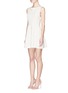 Front View - Click To Enlarge - ALICE & OLIVIA - 'Ommi' textured leaf motif sateen A-line dress