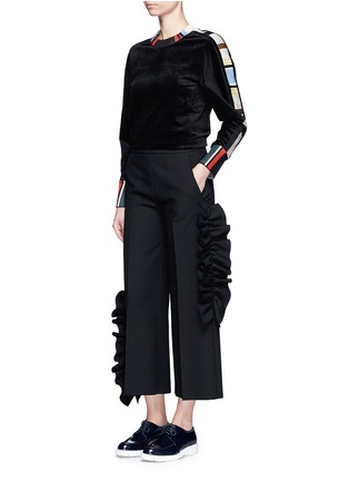 Figure View - Click To Enlarge - MSGM - Asymmetic ruffle trim cropped wide leg pants