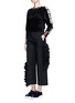 Figure View - Click To Enlarge - MSGM - Asymmetic ruffle trim cropped wide leg pants