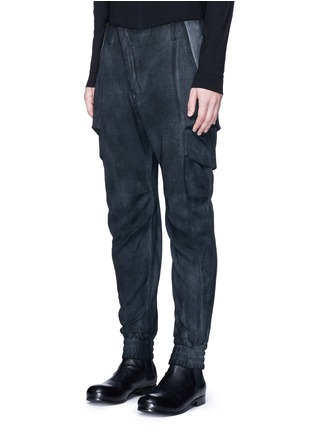 Front View - Click To Enlarge - DEVOA - Leather trim ruched wool pants