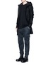 Figure View - Click To Enlarge - DEVOA - Leather trim ruched wool pants