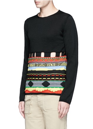 Front View - Click To Enlarge - COMME DES GARÇONS SHIRT - Mix pattern cutout wool blend sweater