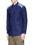 Front View - Click To Enlarge - COMME DES GARÇONS SHIRT - Windowpane check yoke cotton puffer shirt
