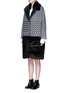 Front View - Click To Enlarge - CYNTHIA & XIAO - Check ribbon wool-cashmere faux fur coat