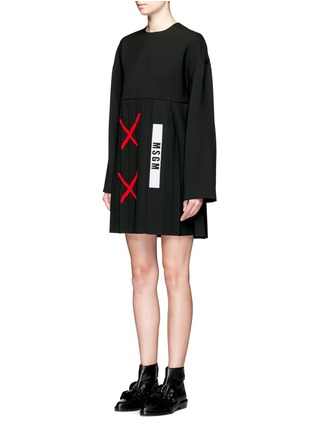 Front View - Click To Enlarge - MSGM - Cross patch pleated dress