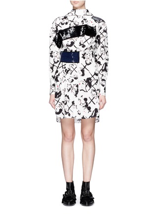 Main View - Click To Enlarge - MSGM - Sequin stripe face print poplin dress