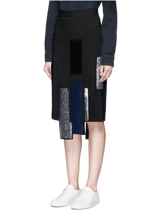 Front View - Click To Enlarge - MSGM - Sequin stripe appliqué crepe skirt