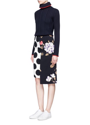 Figure View - Click To Enlarge - MSGM - Polka dot and rose print crepe skirt