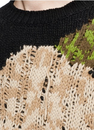 Detail View - Click To Enlarge - MSGM - Rose intarsia distressed wool blend grunge sweater