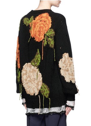 Back View - Click To Enlarge - MSGM - Rose intarsia distressed wool blend grunge sweater