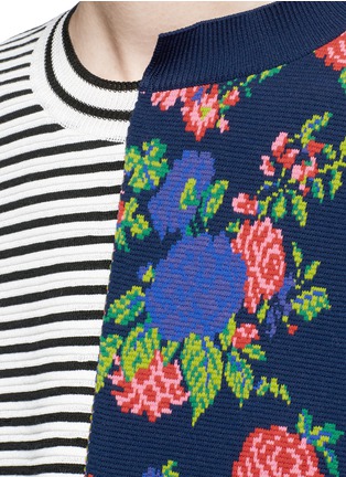 Detail View - Click To Enlarge - MSGM - Rose intarsia and stripe panelled sweater