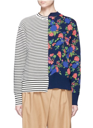 Main View - Click To Enlarge - MSGM - Rose intarsia and stripe panelled sweater