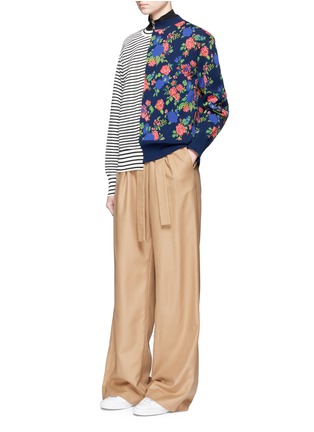 Figure View - Click To Enlarge - MSGM - Rose intarsia and stripe panelled sweater