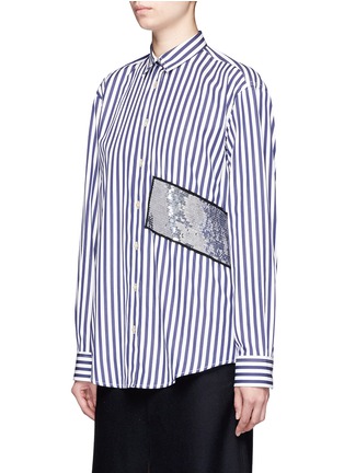Front View - Click To Enlarge - MSGM - Stripe sequin patch poplin shirt