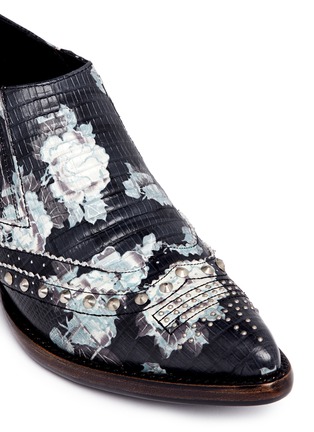 Detail View - Click To Enlarge - ASH - 'Trinity' flower print croc effect leather booties