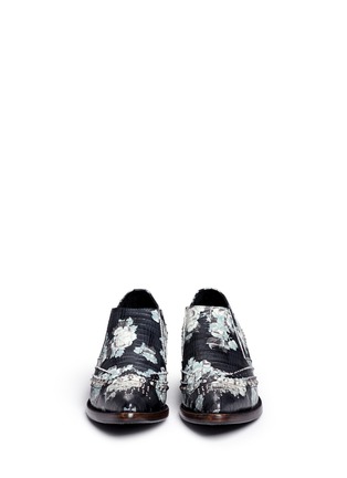 Figure View - Click To Enlarge - ASH - 'Trinity' flower print croc effect leather booties