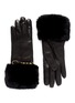 Main View - Click To Enlarge - VALENTINO GARAVANI - 'Rockstud' strap Orylag fur trim leather gloves