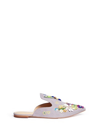 Main View - Click To Enlarge - ISA TAPIA - 'Fran' floral paillette suede mules
