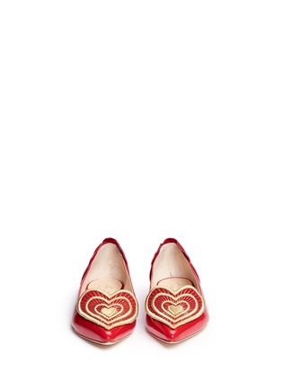 Front View - Click To Enlarge - ISA TAPIA - 'Clement2' heart embroidered leather skimmer flats