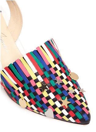 Detail View - Click To Enlarge - ISA TAPIA - 'Matilda1' pompom tie basketweave leather pumps
