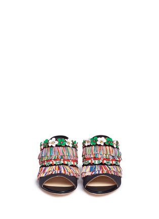 Front View - Click To Enlarge - ISA TAPIA - 'Merengue' floral paillette raffia fringe mules