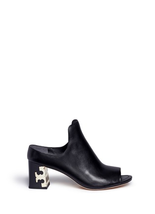 Main View - Click To Enlarge - TORY BURCH - 'Finley' logo plaque heel leather mules