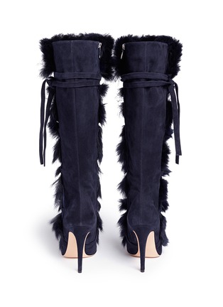 Back View - Click To Enlarge - GIANVITO ROSSI - 'Moritz' fur crisscross tie suede knee high boots