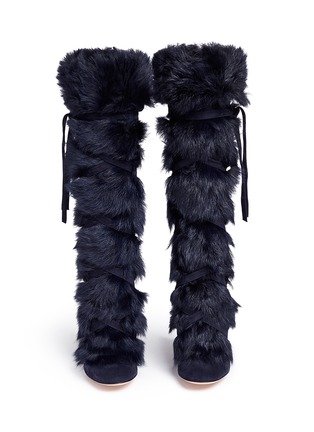 Figure View - Click To Enlarge - GIANVITO ROSSI - 'Moritz' fur crisscross tie suede knee high boots