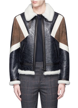 Main View - Click To Enlarge - NEIL BARRETT - Colourblock shearling Harrington jacket
