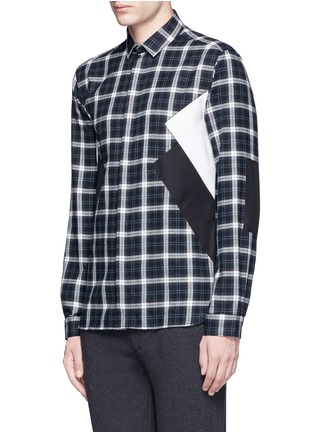 Front View - Click To Enlarge - NEIL BARRETT - 'Retro Modernist' colourblock tartan plaid shirt