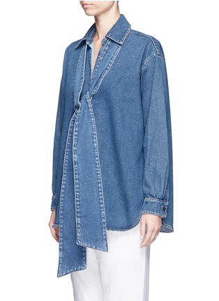 Front View - Click To Enlarge - CHLOÉ - Washed denim neck tie top