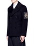Front View - Click To Enlarge - ALEXANDER MCQUEEN - Badge patch embroidery double-breasted peacoat