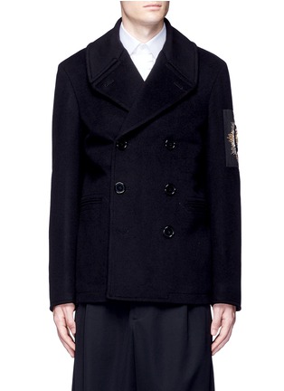 Main View - Click To Enlarge - ALEXANDER MCQUEEN - Badge patch embroidery double-breasted peacoat