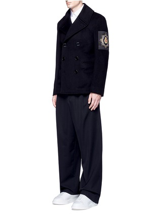 Figure View - Click To Enlarge - ALEXANDER MCQUEEN - Badge patch embroidery double-breasted peacoat
