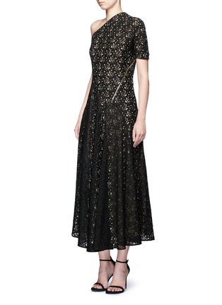 Figure View - Click To Enlarge - STELLA MCCARTNEY - One shoulder zip floral lace maxi dress