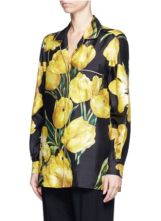 Front View - Click To Enlarge - - - Tulip print silk twill pyjama shirt