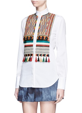 Front View - Click To Enlarge - VALENTINO GARAVANI - Bead embroidered bib poplin shirt