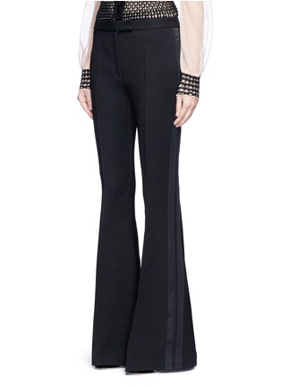 Front View - Click To Enlarge - ALEXANDER MCQUEEN - Satin stripe wool-silk flared pants