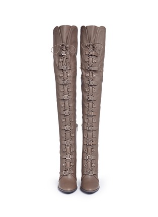 Figure View - Click To Enlarge - JIMMY CHOO - 'Maloy 95' buckle crisscross lace-up leather boots