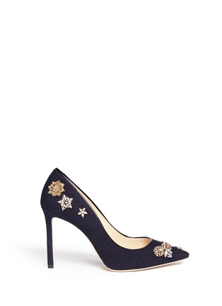 Main View - Click To Enlarge - JIMMY CHOO - 'Romy 100' glass crystal embellished flannel pumps
