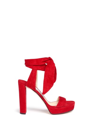 Main View - Click To Enlarge - JIMMY CHOO - 'Kaytrin 120' ankle tie pleat suede platform sandals