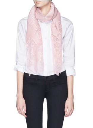 Figure View - Click To Enlarge - VALENTINO GARAVANI - Lace trim plissé pleat silk scarf