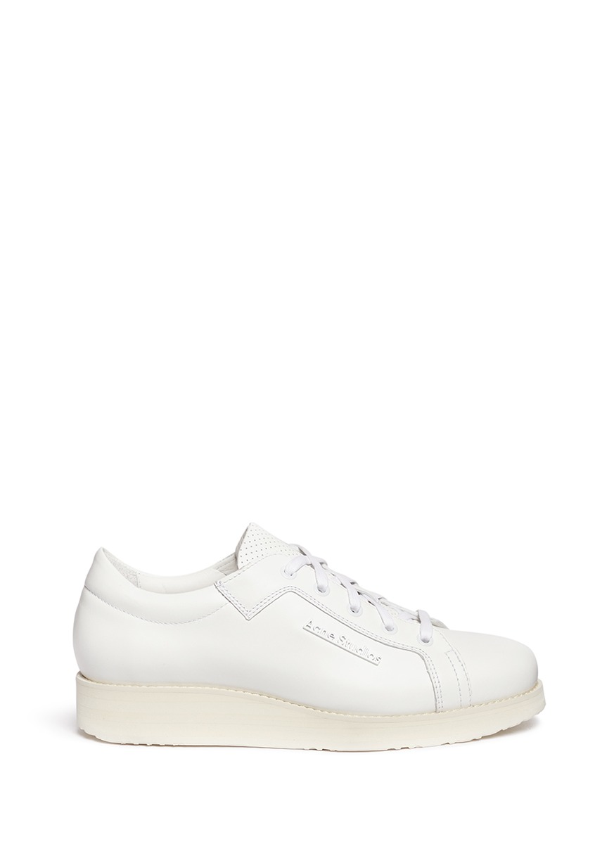'Kobe' Perforated Tongue Leather Sneakers, White | ModeSens