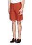 Front View - Click To Enlarge - ARMANI COLLEZIONI - Linen cargo shorts