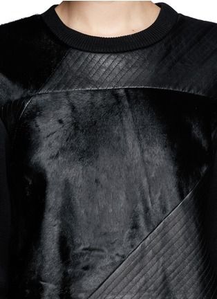 Detail View - Click To Enlarge - THEORY - Calf fur and quilted patchwork pullover
