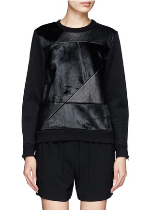 Main View - Click To Enlarge - THEORY - Calf fur and quilted patchwork pullover