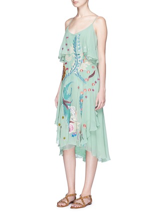 Figure View - Click To Enlarge - 68244 - 'Chimera' bird and floral embroidered ruffle silk dress